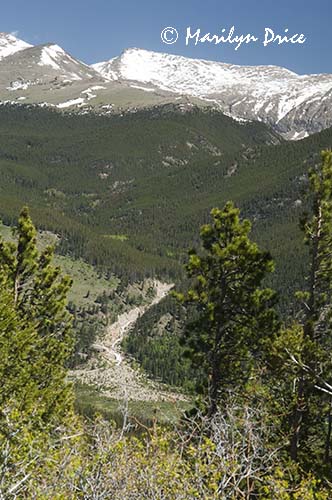 Large waterfall as seen from Many Parks Curve, Rocky Mountain National Park, CO
