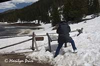 Carl takes a picture of an information sign at Poudre Lake, Rocky Mountain National Park, CO