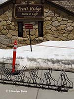 Bike rack and altitude sign, Alpine Visitor's Center, Rocky Mountain National Park, CO