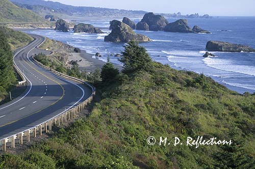 Highway 101 and the sea stacks of Cape Sebastian, OR