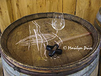 Wine cask and wine glass, Maysara Winery, OR