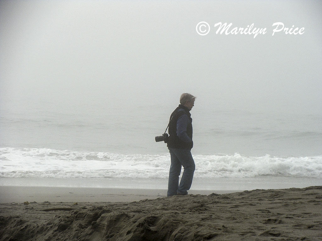 Marilyn on the foggy beach, Harris Beach, OR