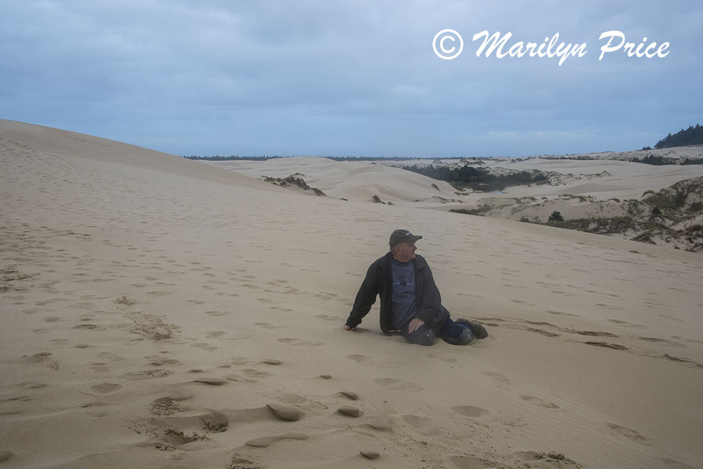 Carl rests after climbing a couple of the tall dunes, John Dellenback Dunes, OR