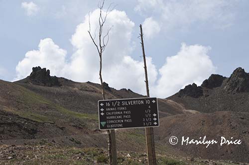 Sign post between Hurricane Pass and California Pass, near Ouray, CO