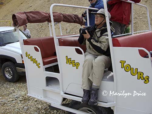 Marilyn takes a photo before getting out of the jeep, Corkscrew Gulch Trail, near Ouray, CO