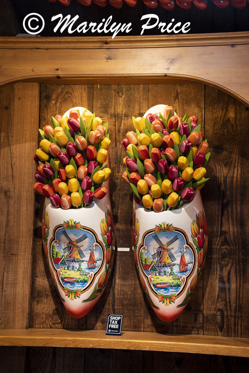 Wooden shoes filled with wooden tulips, Zaanse Schaans, Netherlands