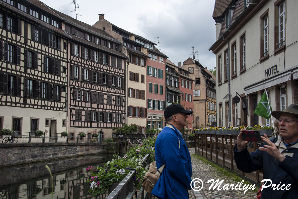 Carl and buildings along the canal, Strasbourg, France