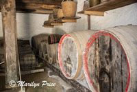 Barrels in the storage area of a farmhouse, Open Air Museum, Black Forest, Germany