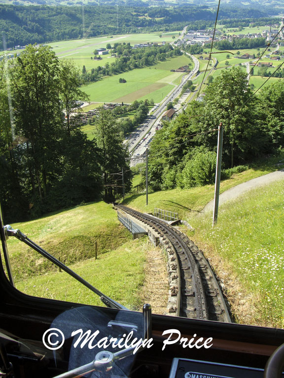 Looking back down the track, cog railroad, Mt. Pilatus, Switzerland