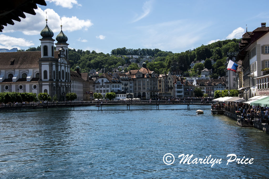 Jesuit Church, riverfront, and a bridge over the river, Lucerne, Switzerland