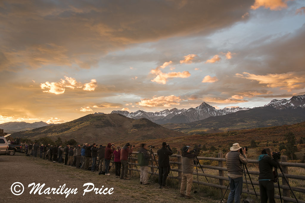 Photographers line up to shoot the sunrise over the Sneffels Range, Dallas Divide, San Juan Mountains, CO