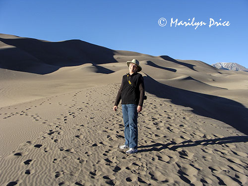 Marilyn near the top of one of the shorter dunes, Great Sand Dunes National Park, CO