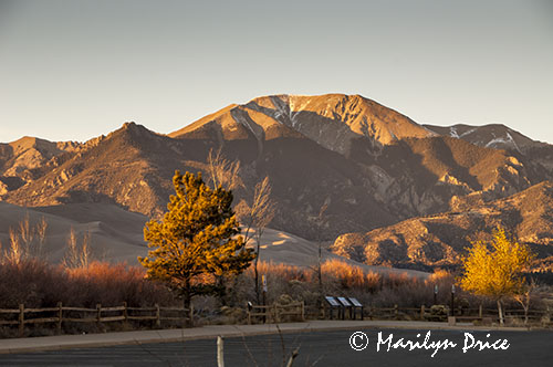 Sangre de Cristo Mountains near sunset from the parking area, Great Sand Dunes National Park, CO