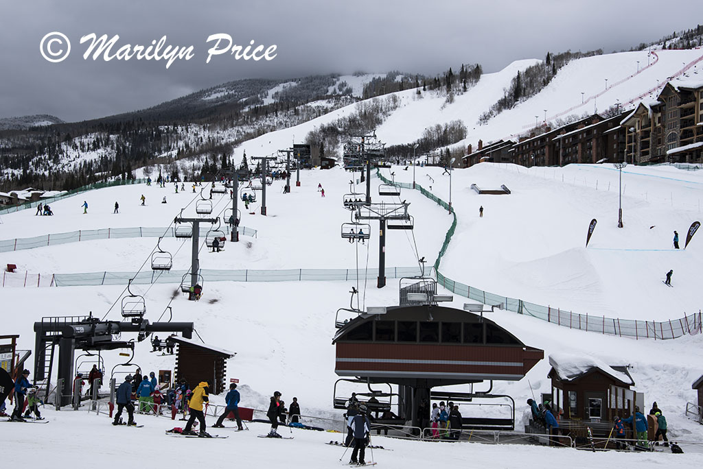 Ski area and two lifts (Preview and Christie Express), Steamboat Springs, CO