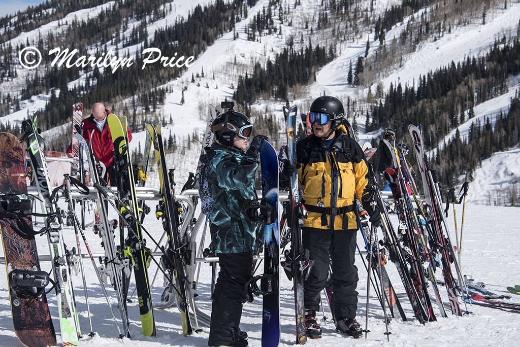 Kelly and Carl discuss the day's plans, top of the gondola ride, Steamboat Springs, CO