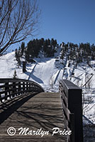 Ski jump area, Howelsen Ski Area and pedestrian bridge over the Yampa River, Steamboat Springs, CO