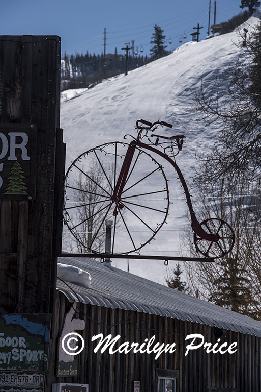 Sign for a bicycle repair shop, Steamboat Springs, CO
