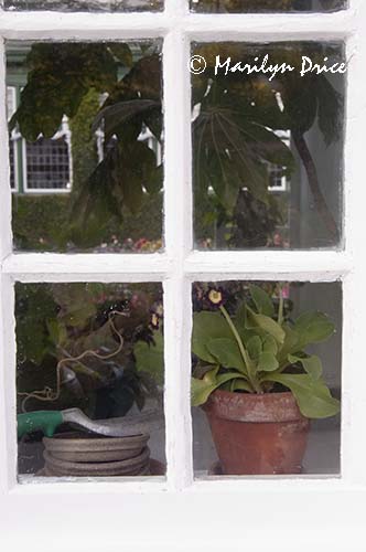 Garden tools, Garden House of private garden, Butchart Gardens, Victoria, BC