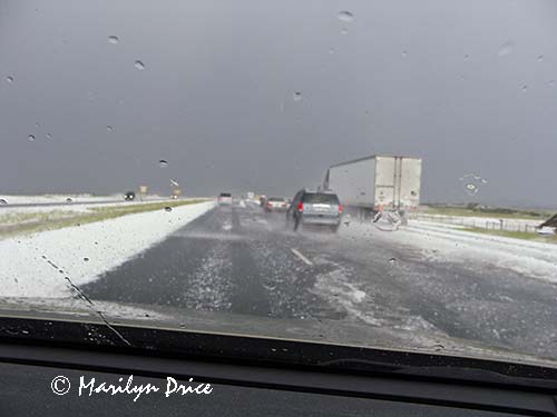 Hail on I-80 between Laramie and Cheyenne, WY