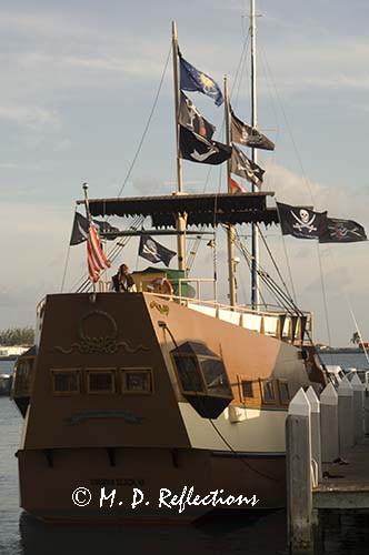 Pirate ship, pirate, and flags, Key West marina, Key West, FL